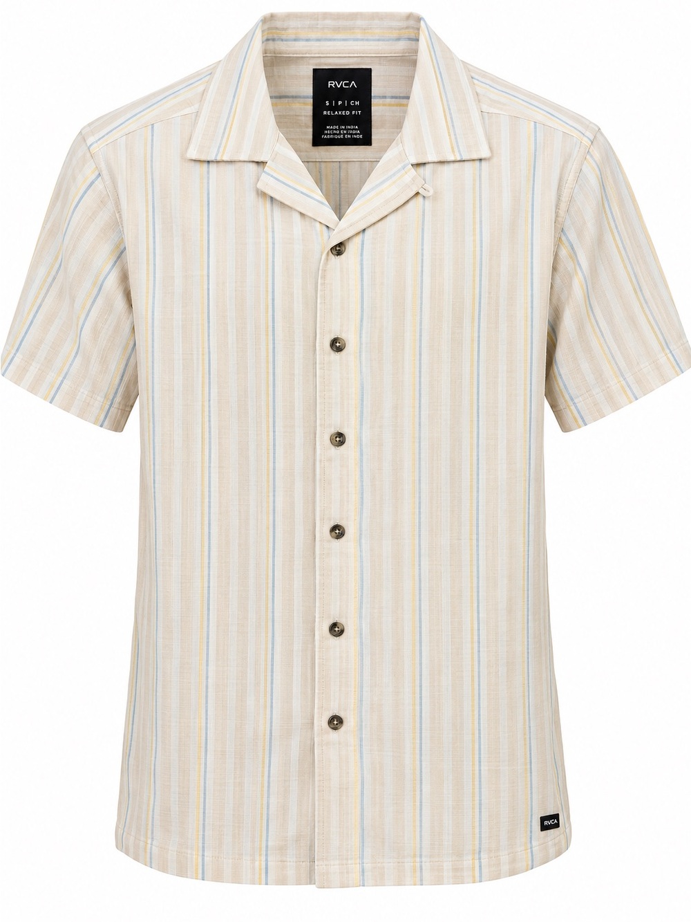 NWT RVCA Beat Stripe SS Shirt Men’s Small Cream Linen Blend Striped Button Up
